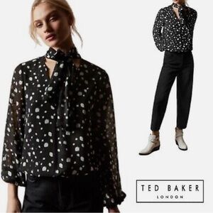 Ted Baker Therra Polka Dot Tie Neck Blouse Top